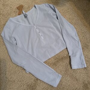 Skims Periwinkle cropped Henley